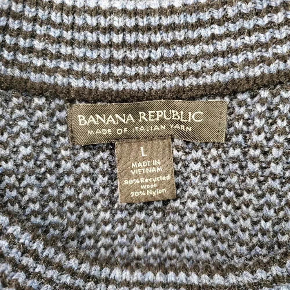 Banana Republic Men Sweater LG Recycled Italian Wool Blend Soft Variegated Navy